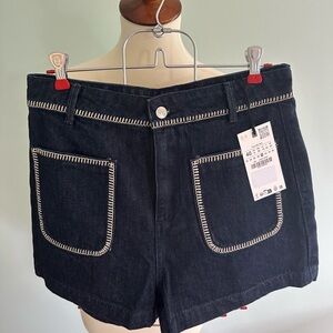 Zara Black Denim Shorts with White Stitching